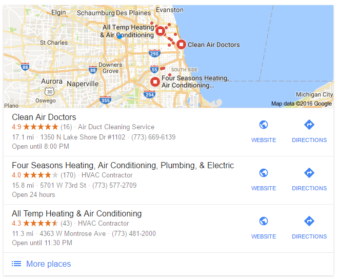 Google Local Search Results